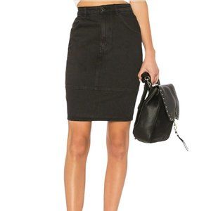 Obey black denim high waist pencil skirt with back zipper slit